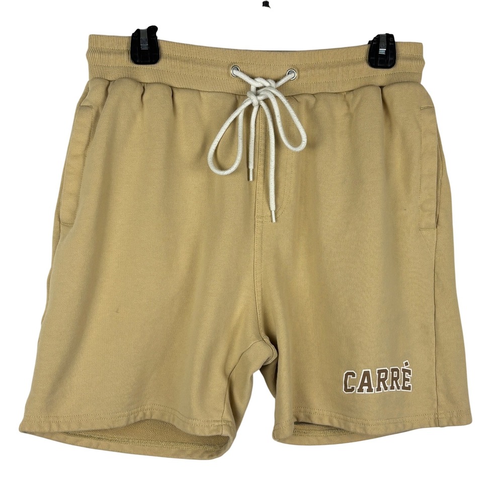 CARRE Paris France Men Terry Sweat Shorts‎ Sz M Tan Drawstring Pockets
